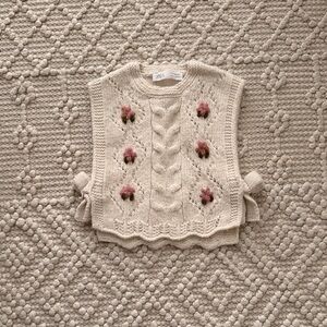 Zara Cream Knit Vest with Pink Floral Details